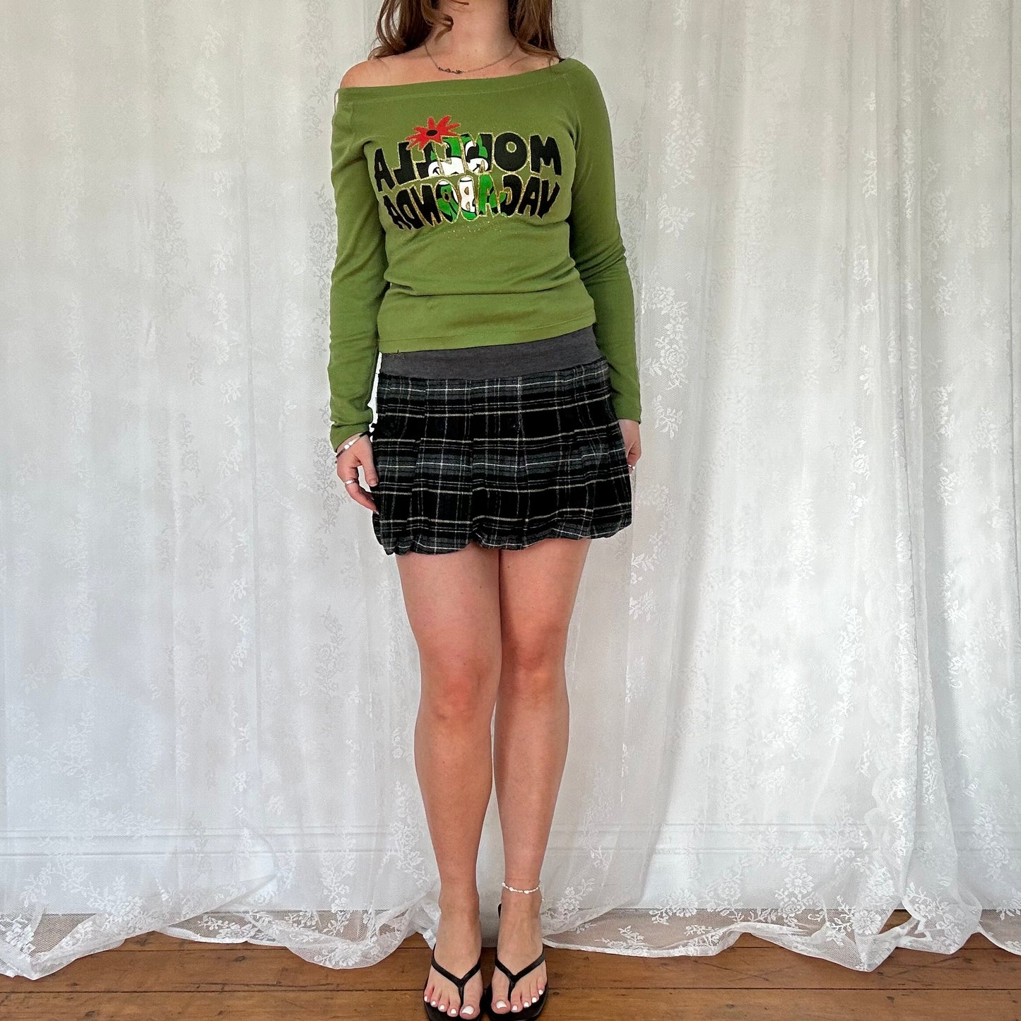 vintage 00s khaki graphic long sleeve top