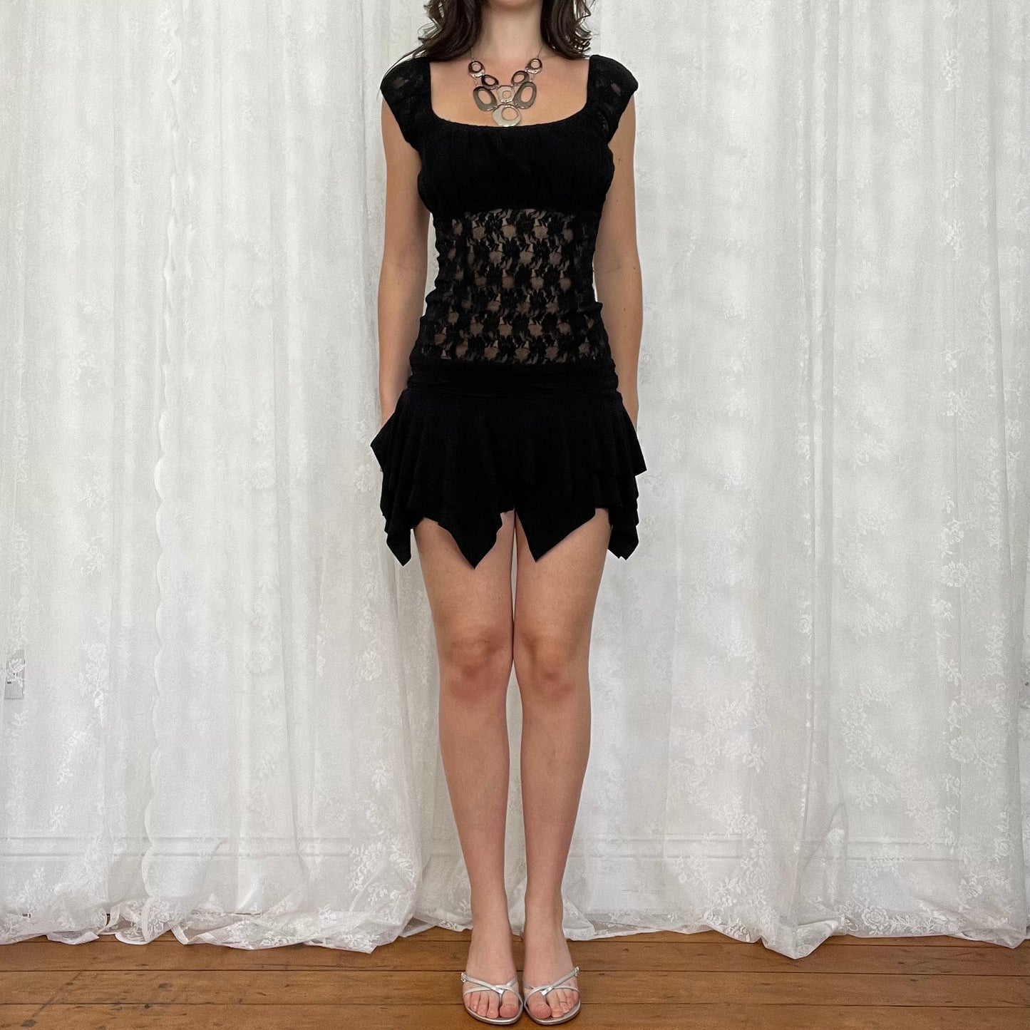 vintage 00s black lace milkmaid top