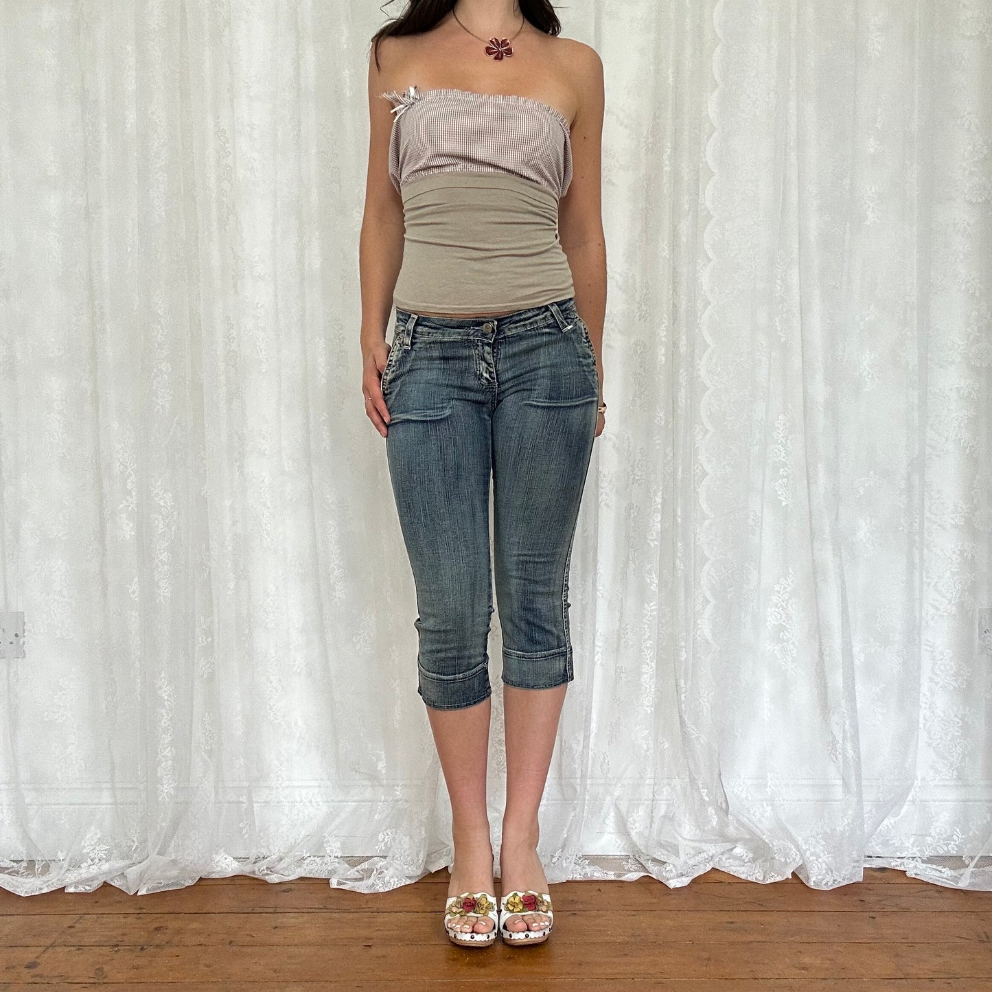 vintage 00s denim low rise capri pants