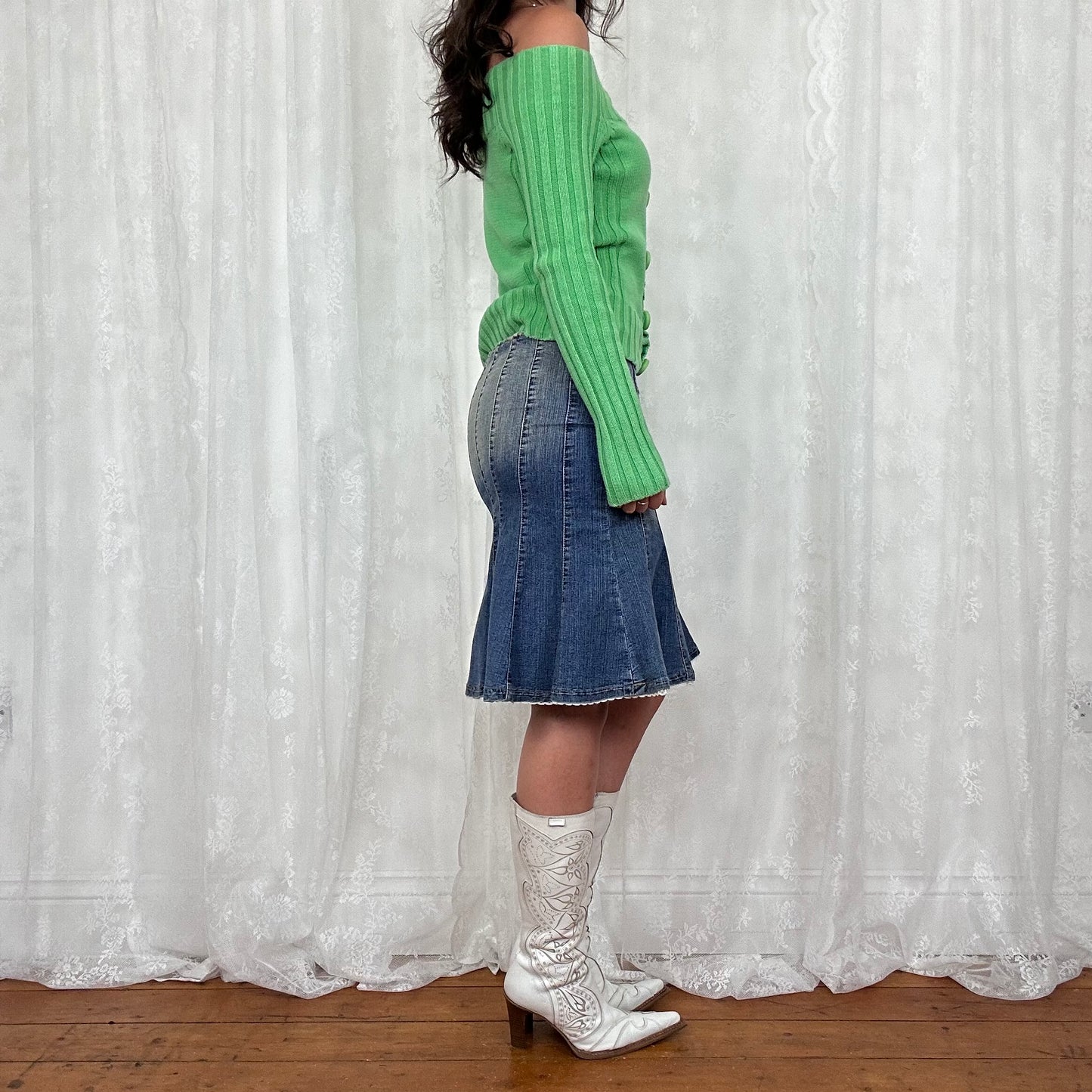 vintage 00s bright green button up off shoulder jumper