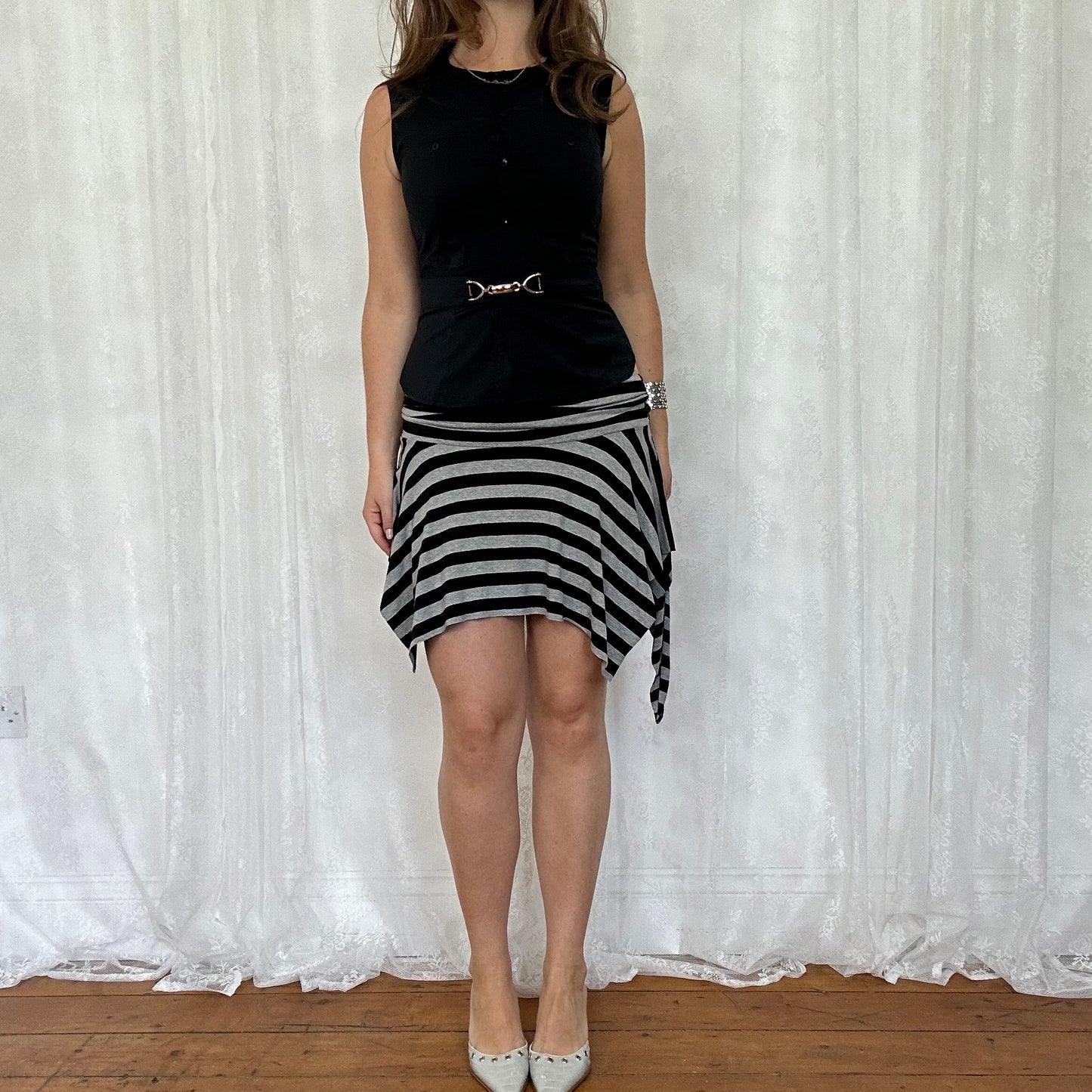 vintage 00s silver buckle black button up sleeveless shirt