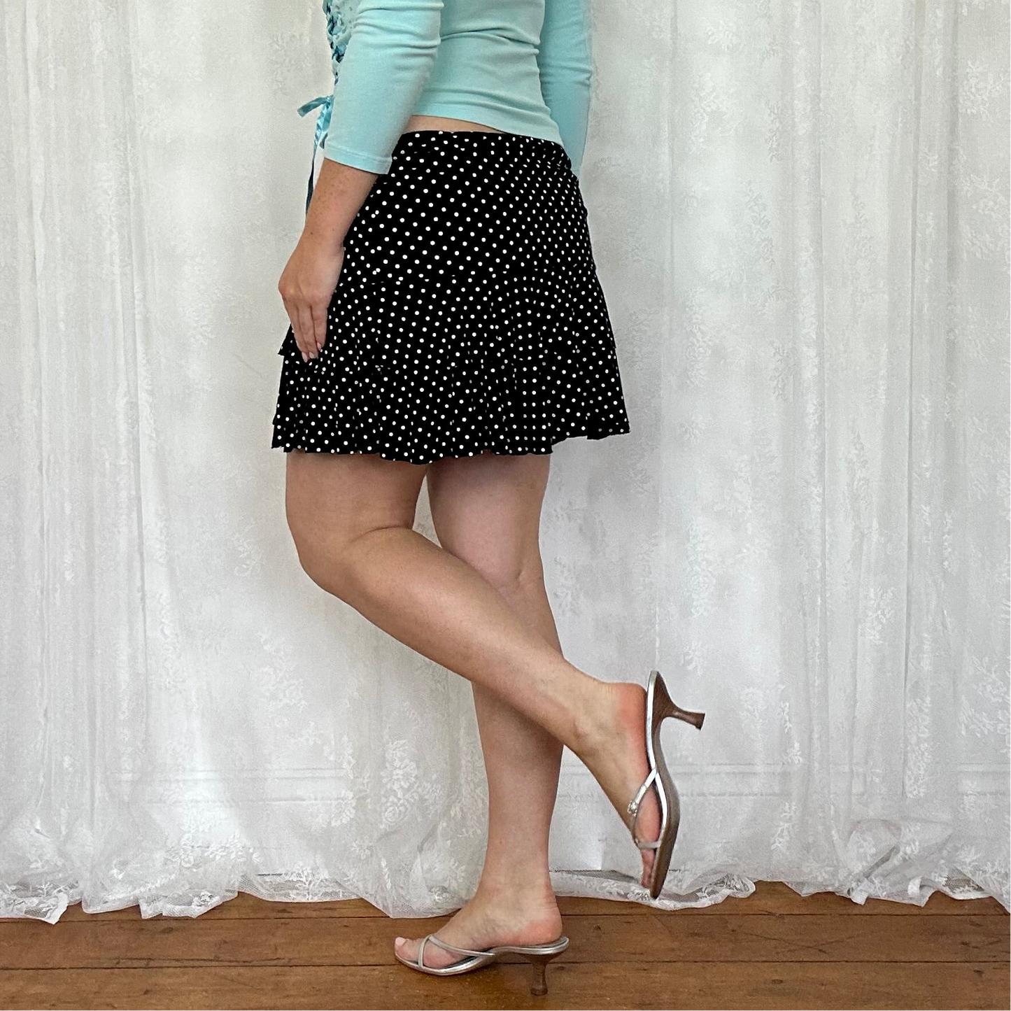 vintage 00s black polka dot rara mini skirt