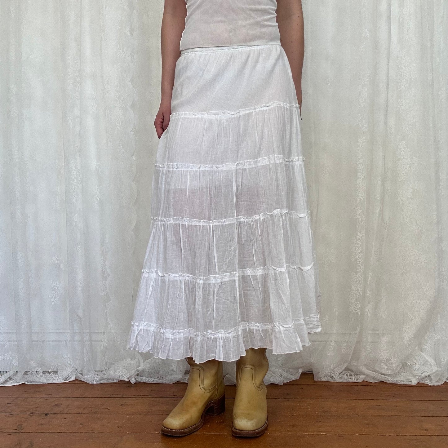 vintage 00s white tiered maxi skirt
