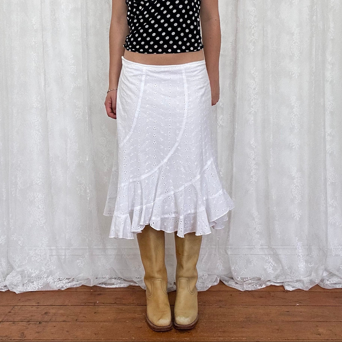 vintage 00s white broderie midi skirt