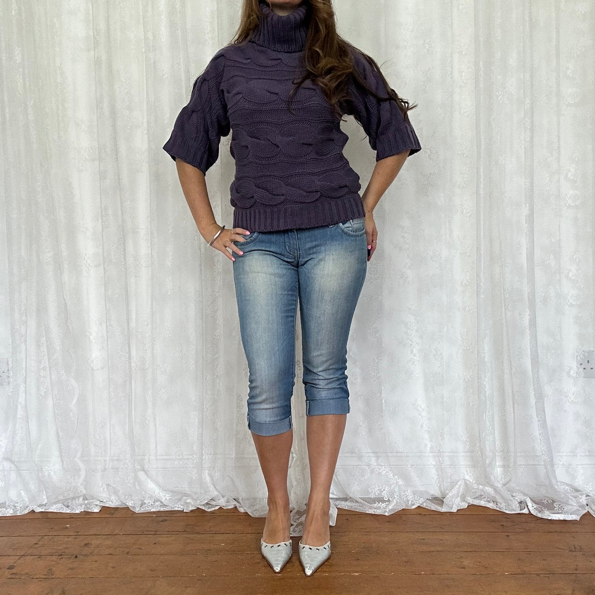 vintage 00s purple short sleeve knitted jumper
