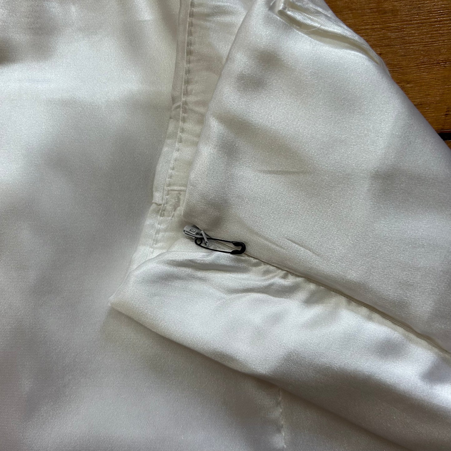 vintage 00s white satin midi skirt with polka dot trim