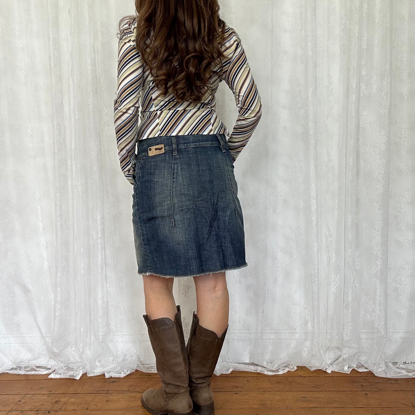 vintage 00s side buttons denim midi skirt