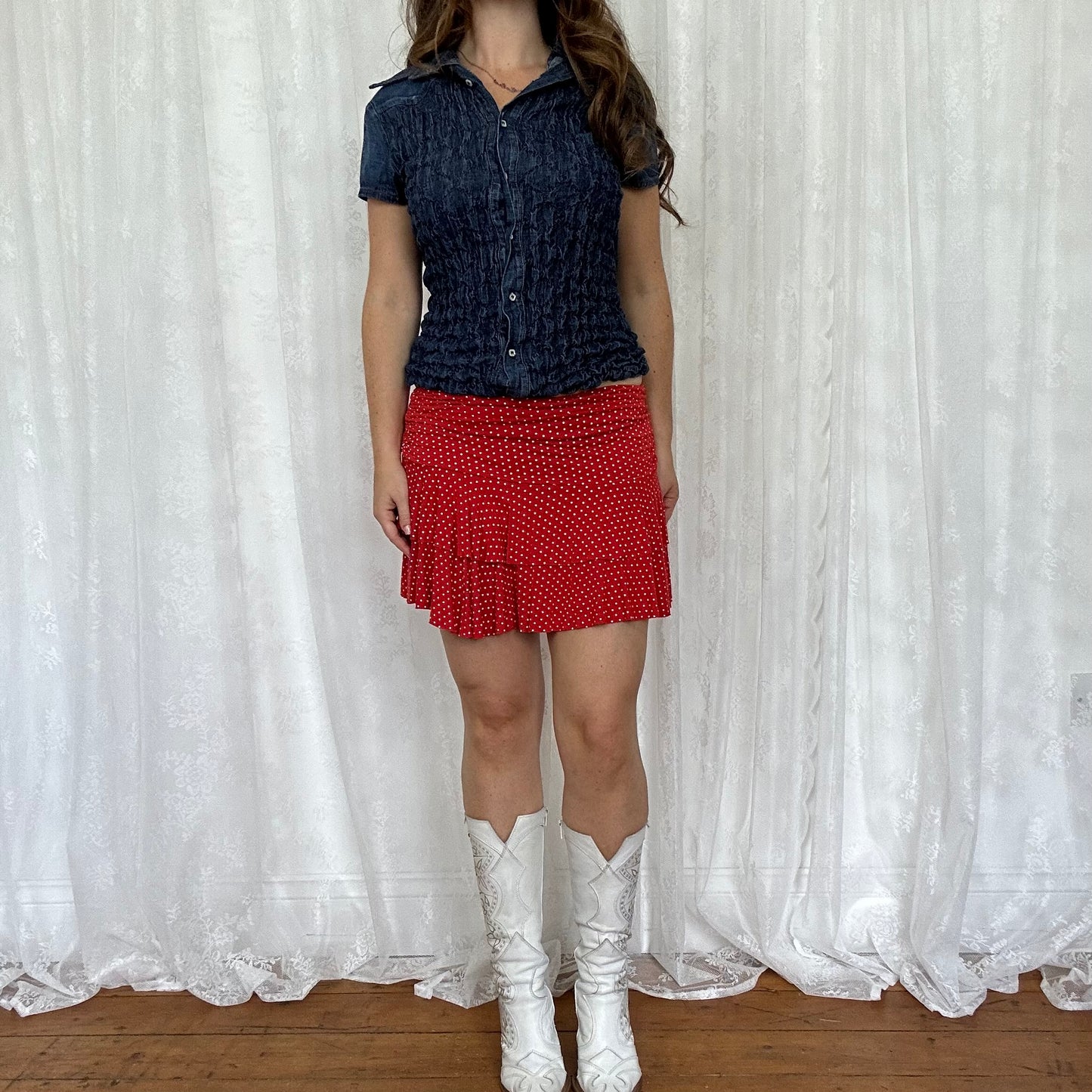 vintage 00s red polka dot mini rara skirt