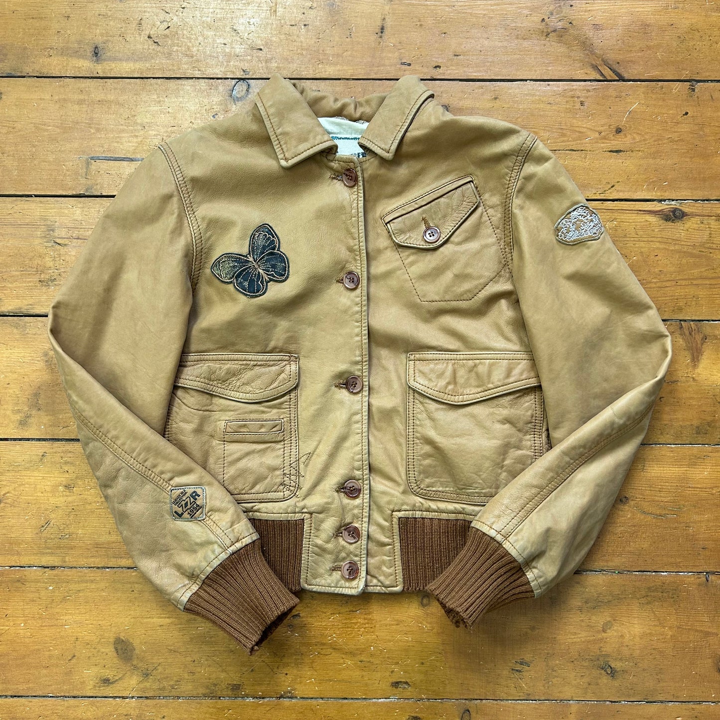 vintage 00s brown patch leather jacket