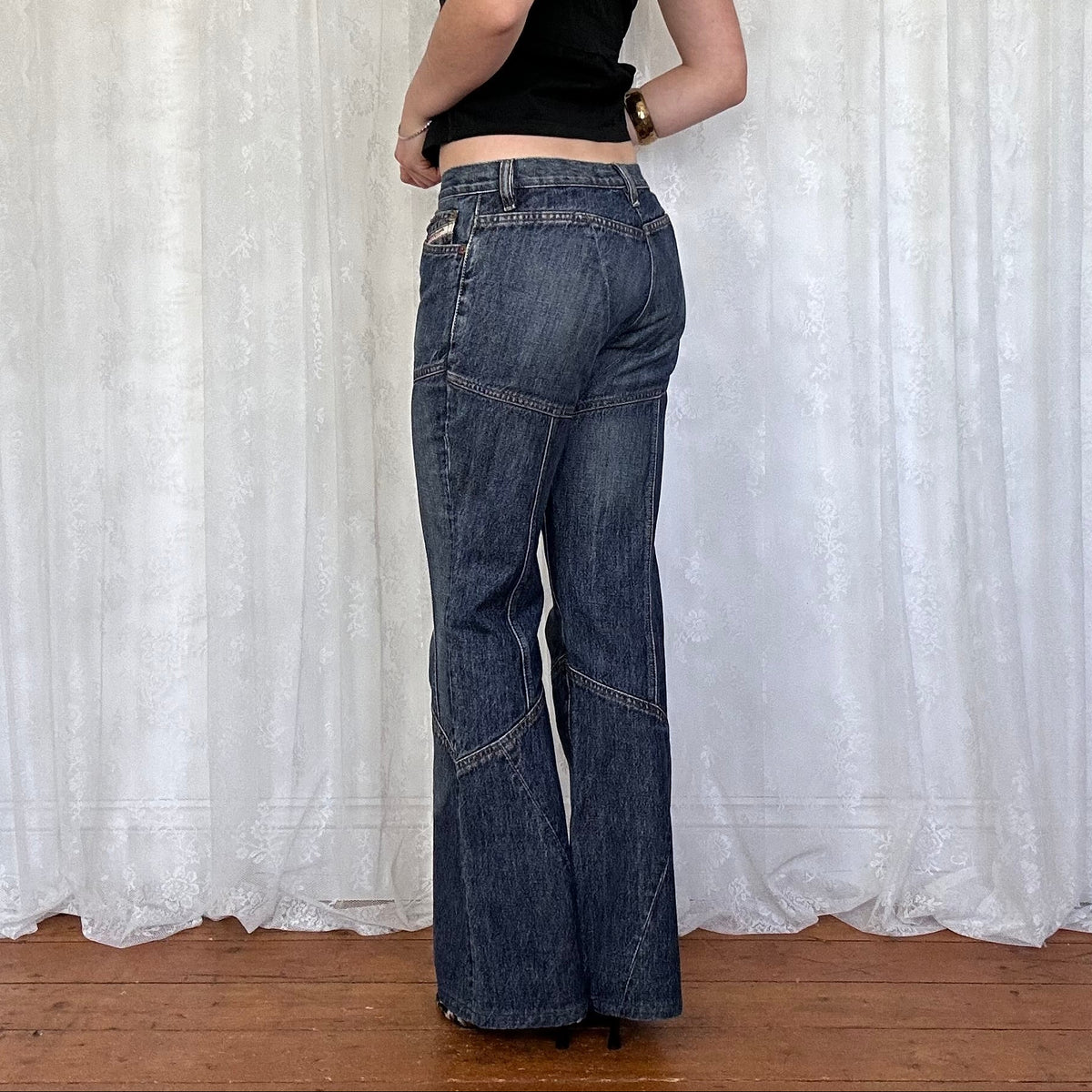 vintage 00s diesel patchwork wide leg jeans