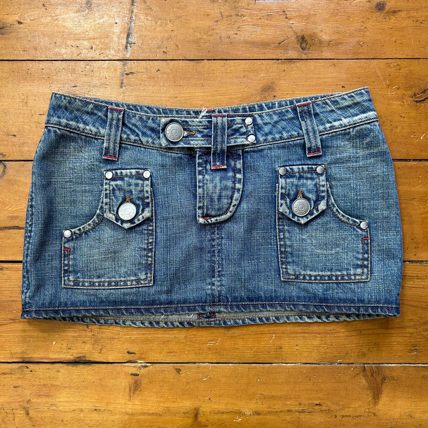 vintage 00s denim micro skirt with silver hardware