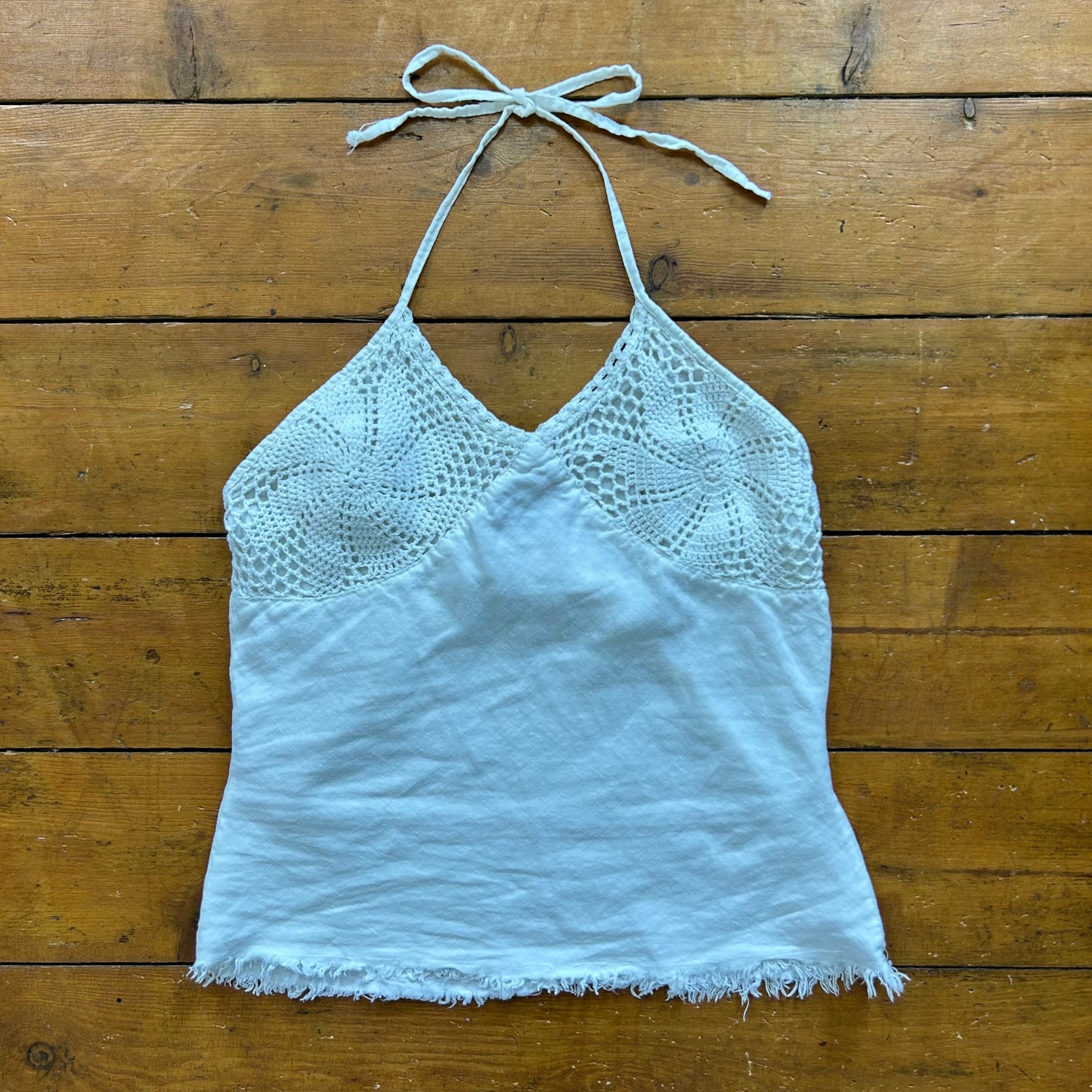 vintage 00s white crochet bust halter top