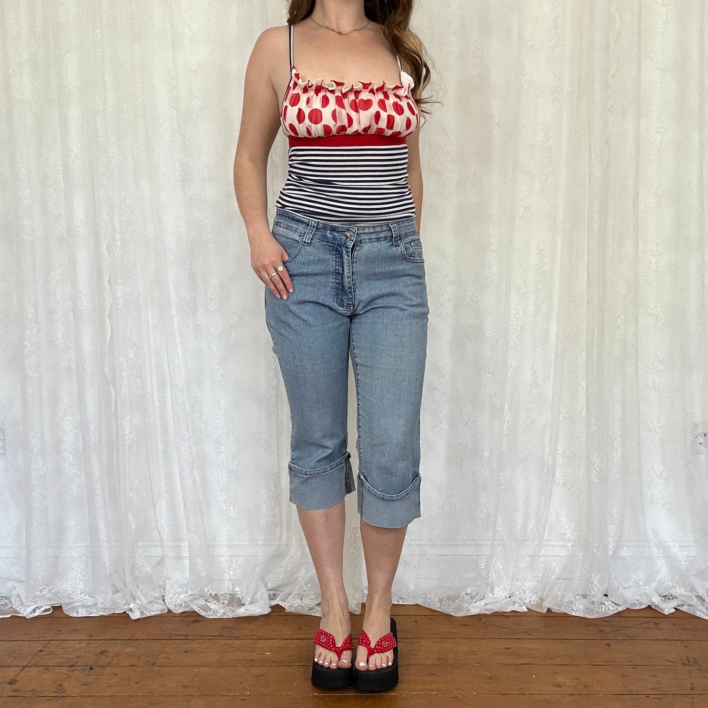 vintage 00s fornarina polka dot stripey cami