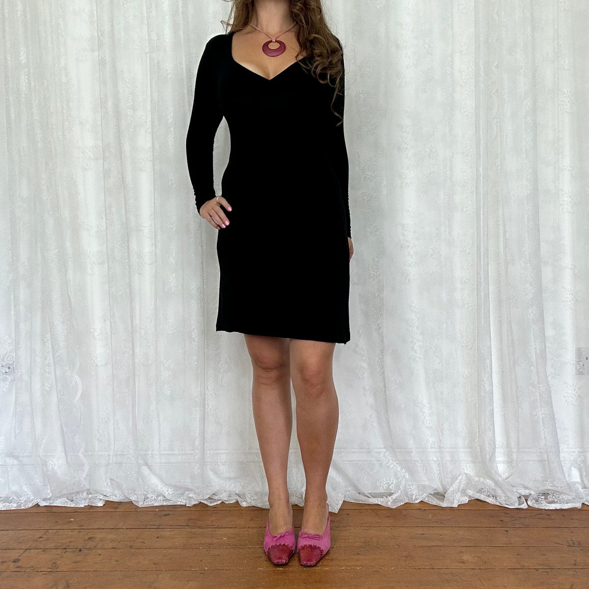vintage 00s black tie back midi dress