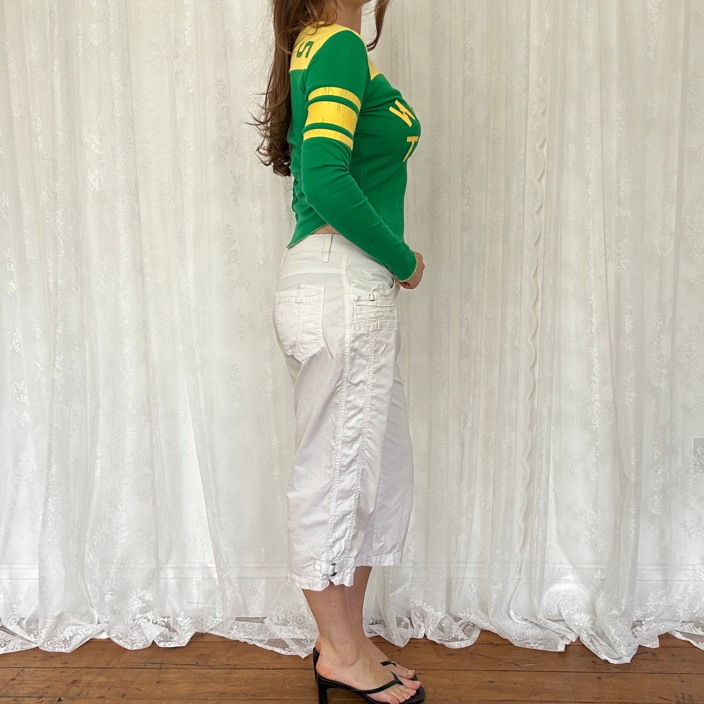 vintage 00s yellow and green sports style long sleeve top