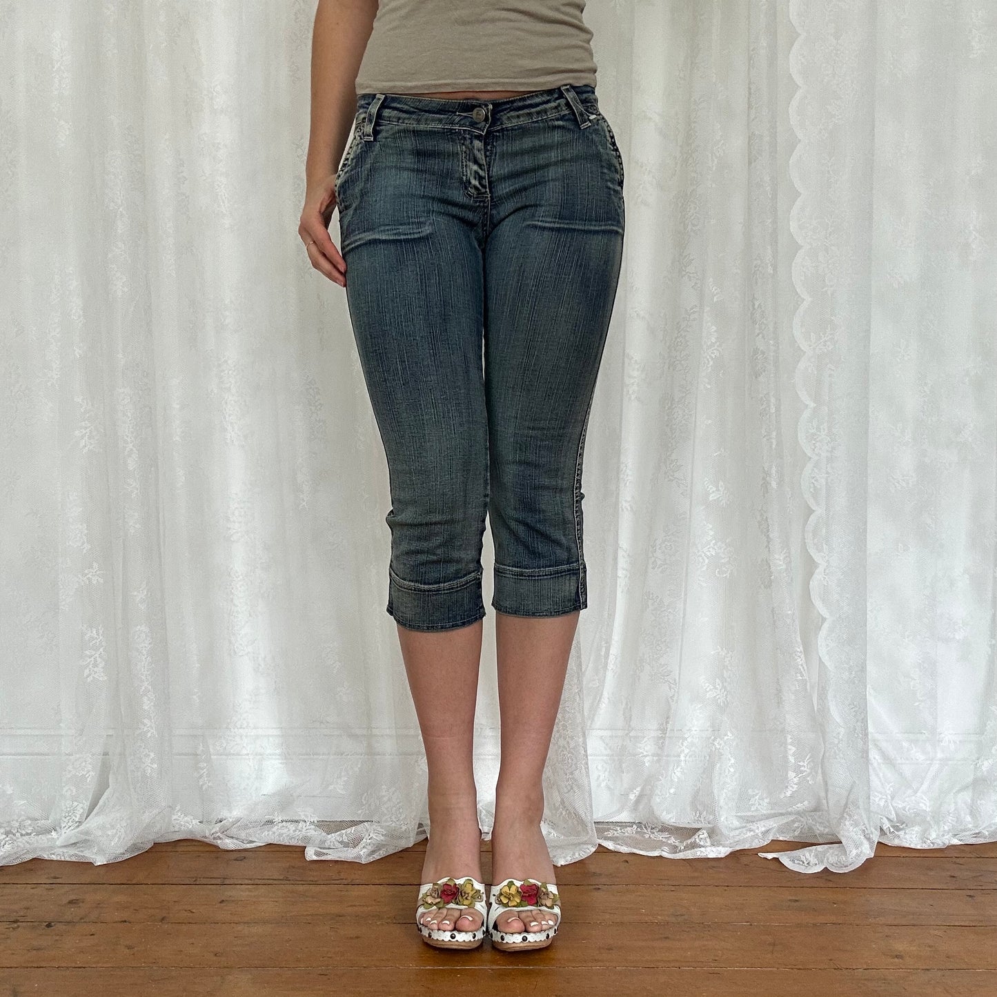 vintage 00s denim low rise capri pants