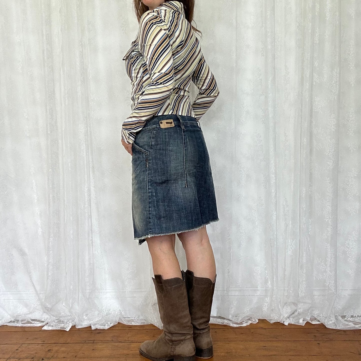 vintage 00s side buttons denim midi skirt