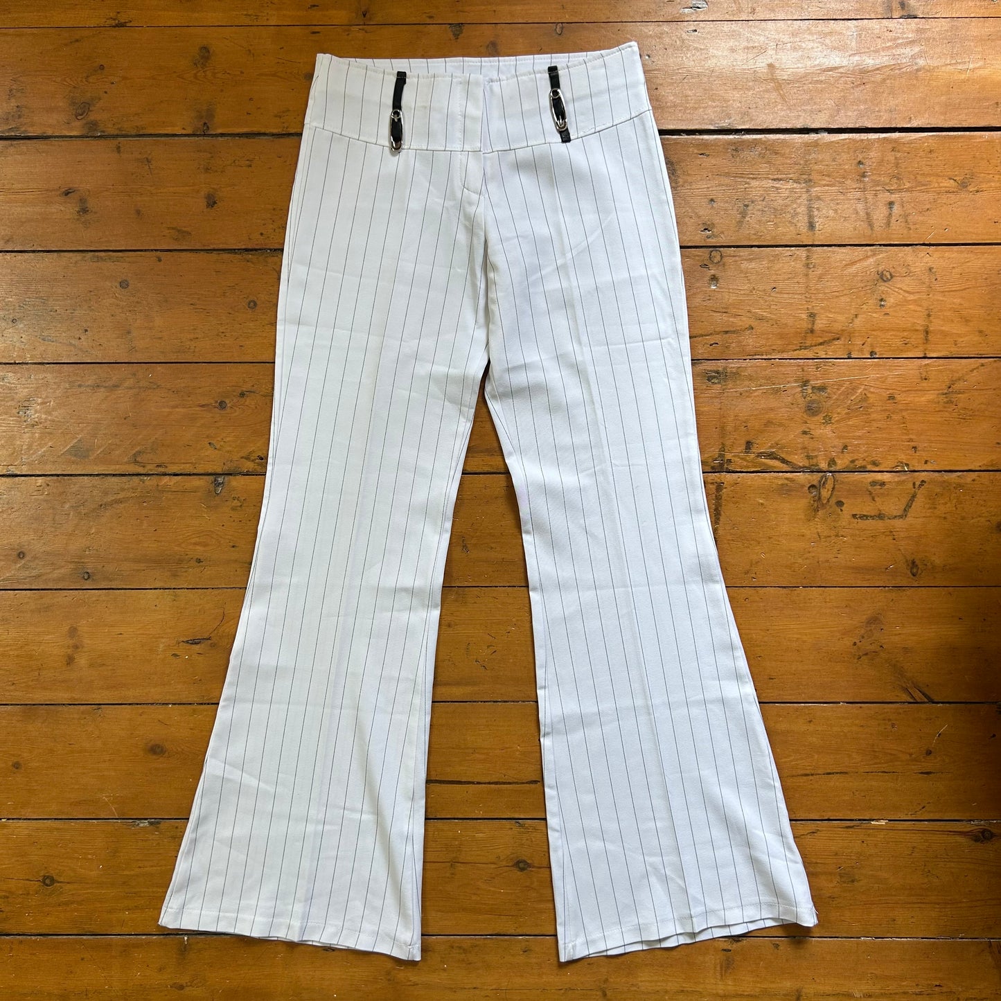 vintage 00s white pinstripe flared trousers