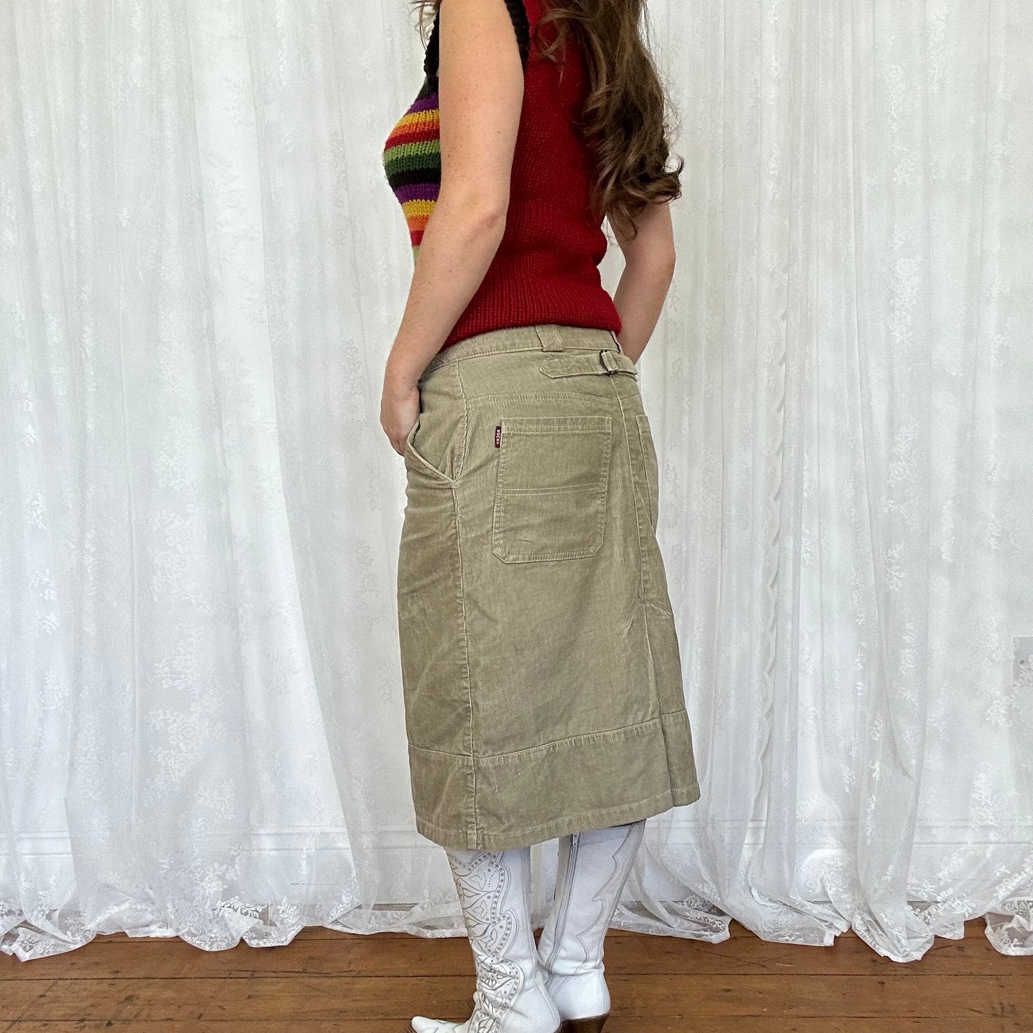 vintage 00s beige cord midi skirt