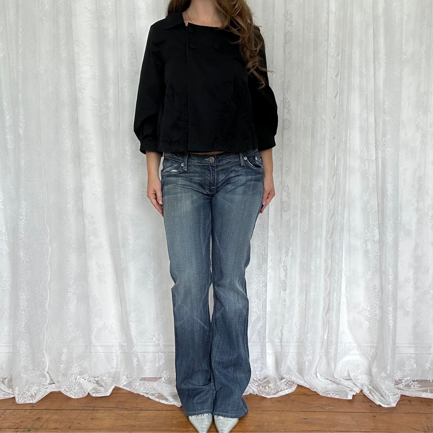 vintage 00s black crop sleeve peacoat