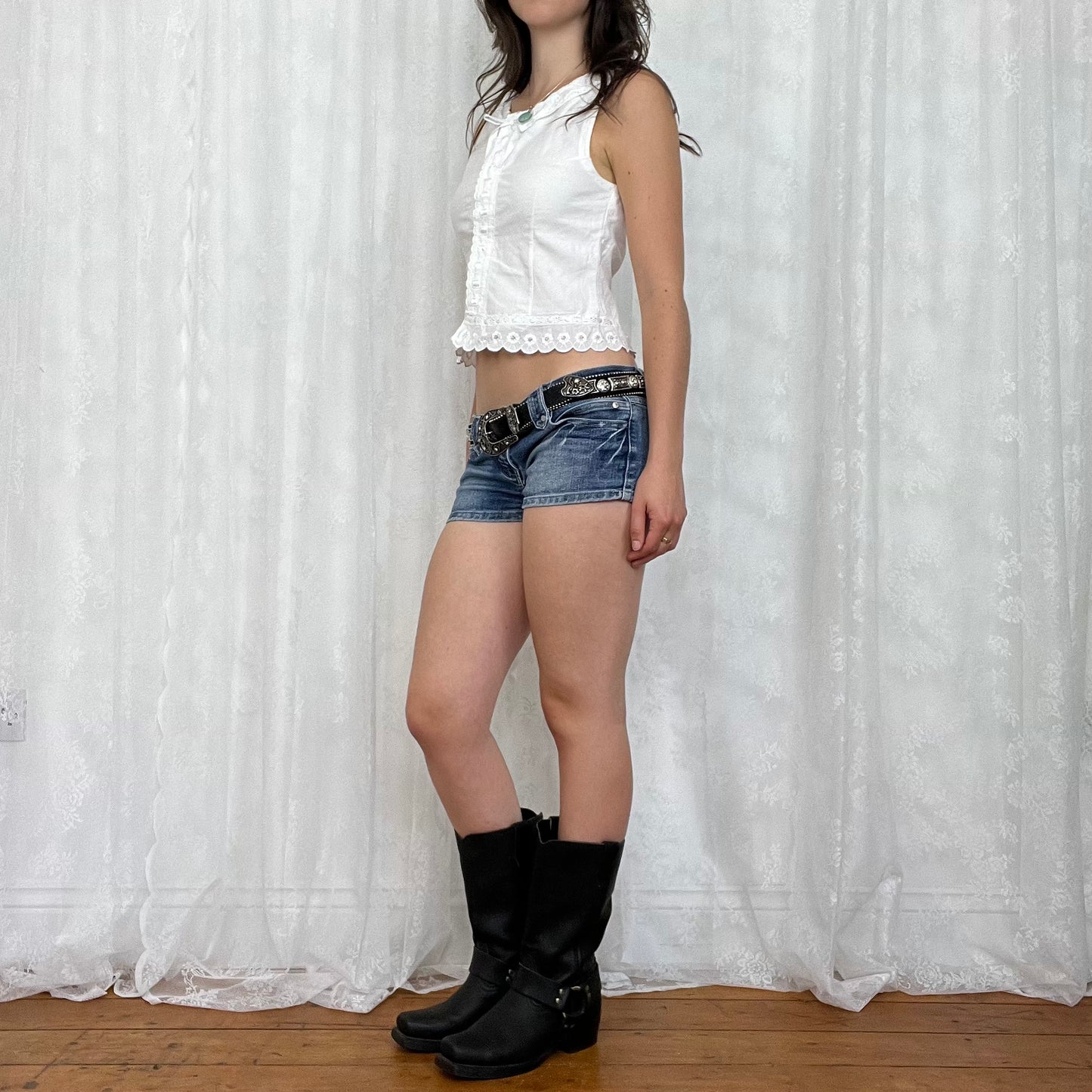 vintage 00s white prairie button up top