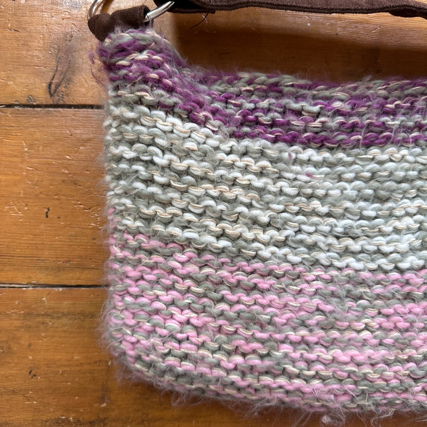 vintage 00s purple and brown knitted handbag