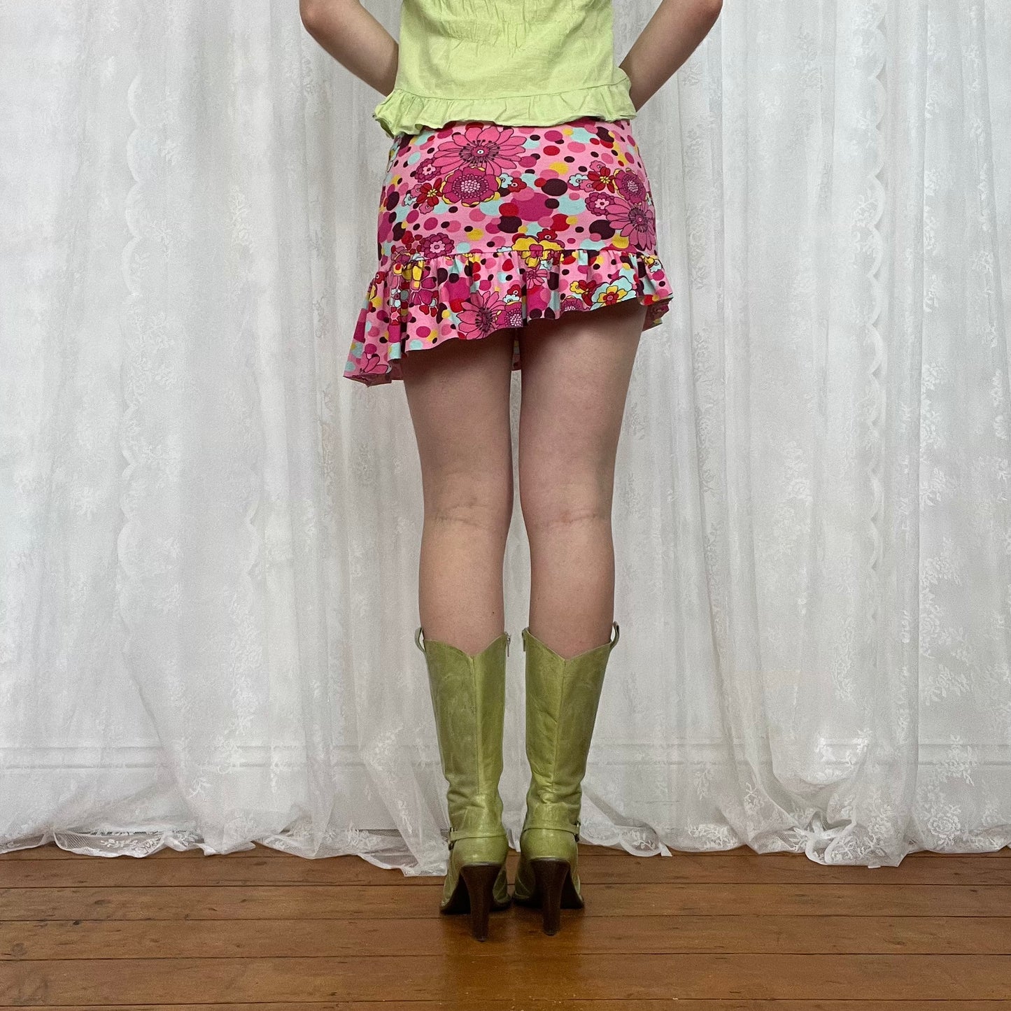 vintage 00s floral asymmetrical micro mini skirt