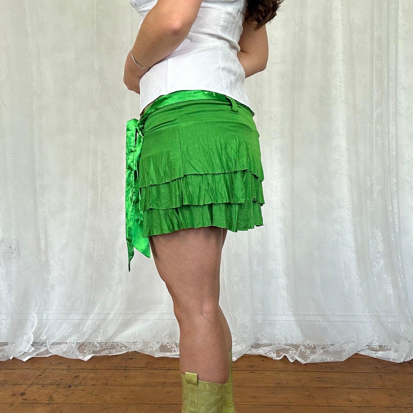 vintage 00s green rara mini skirt