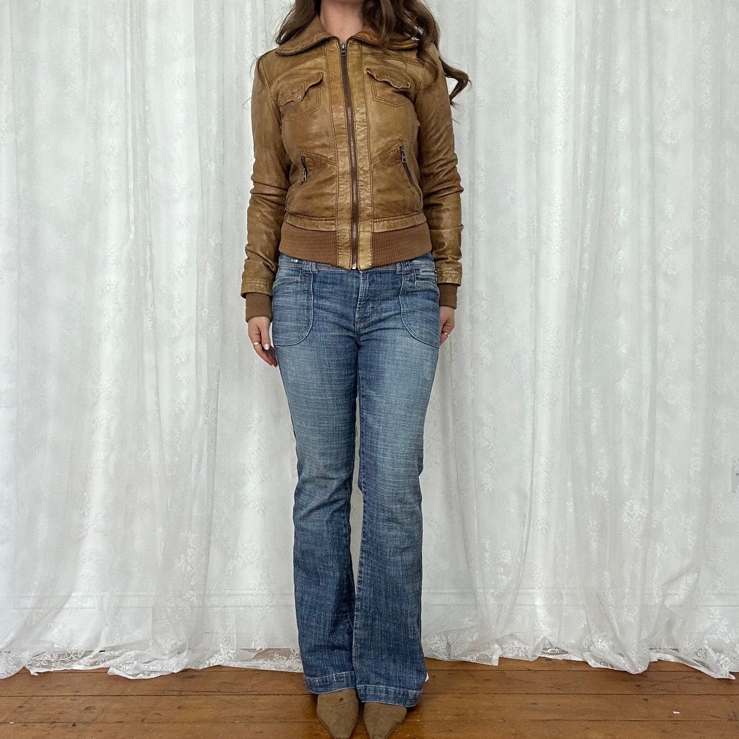 vintage 00s brown leather jacket