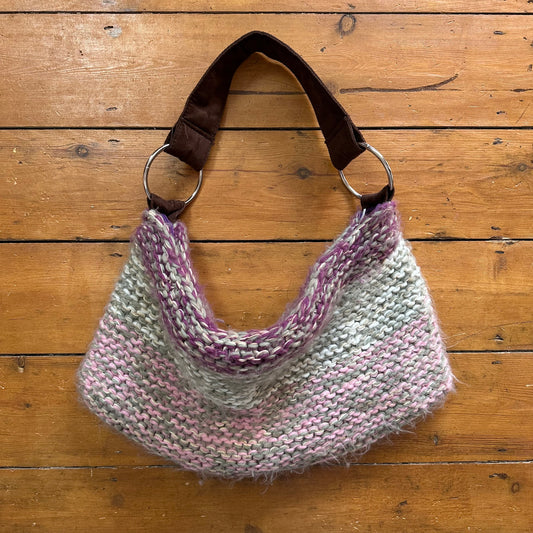 vintage 00s purple and brown knitted handbag