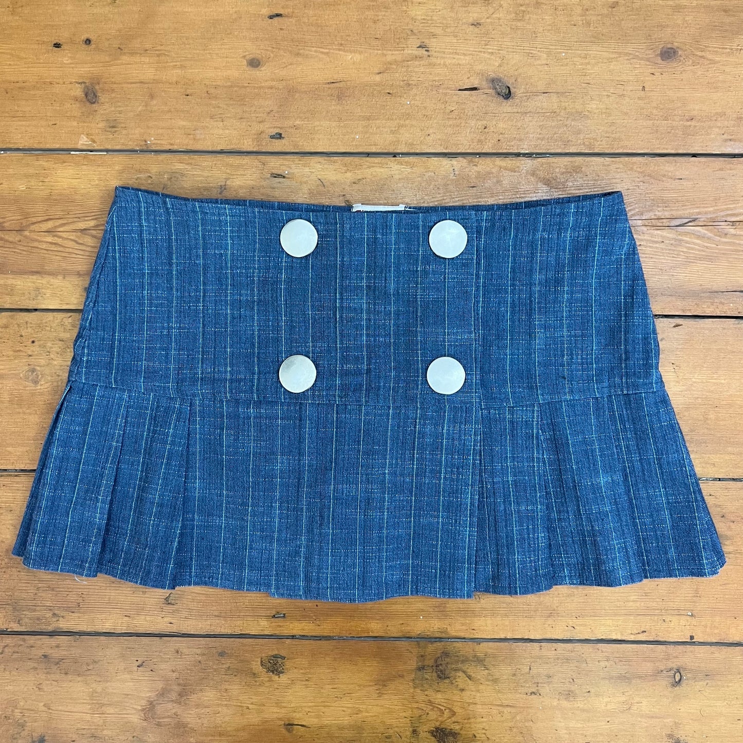 vintage 00s blue check button mini skirt