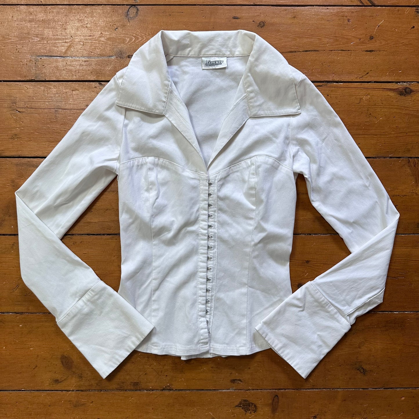 vintage 00s white fitted hook and eye shirt