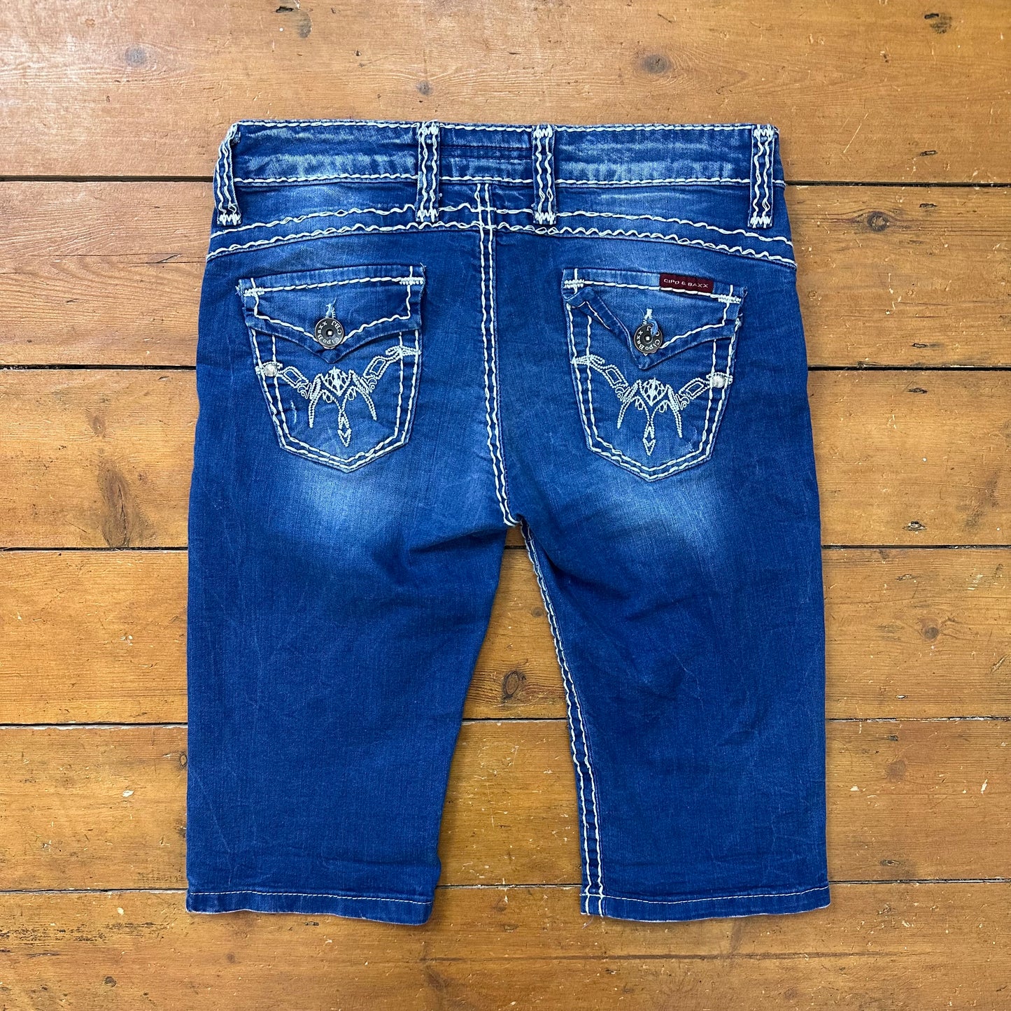 vintage 00s contrast stitch denim capri pants