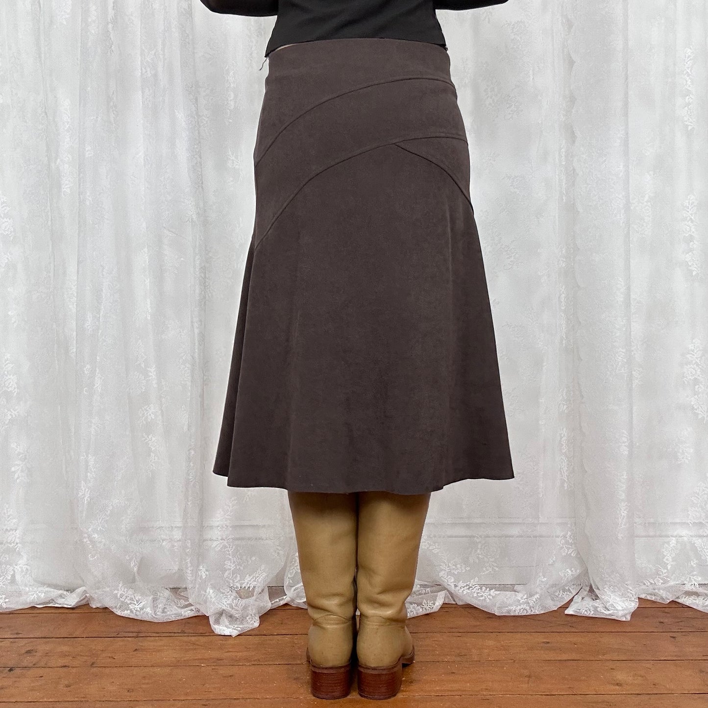 vintage 00s brown suedette midi skirt
