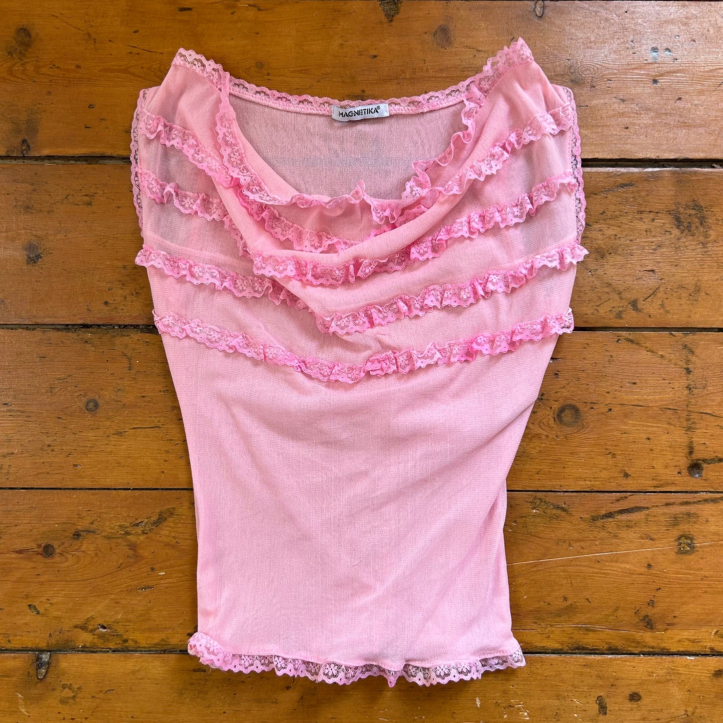 vintage 00s baby pink mesh lace cami