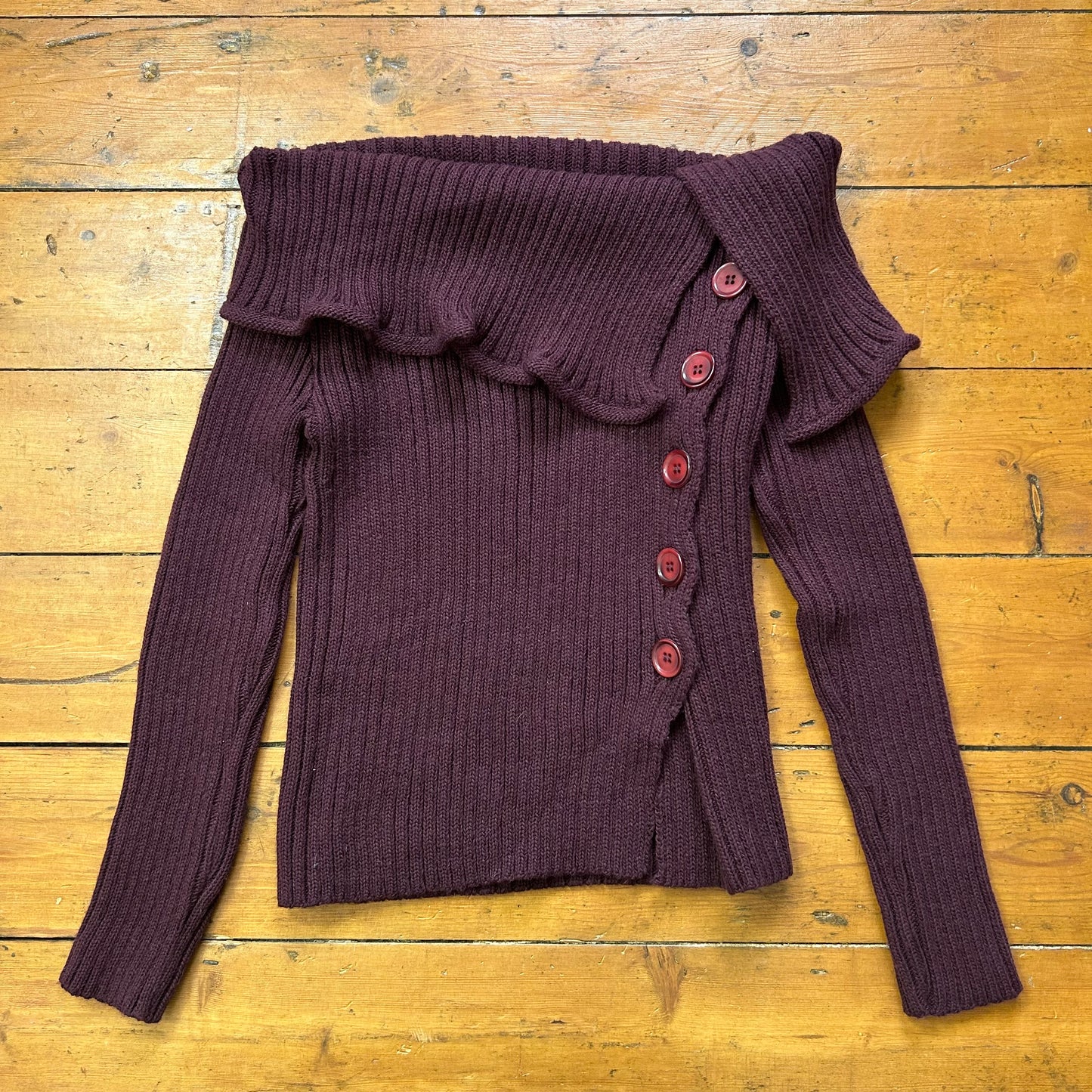 vintage 00s burgundy button knit jumper