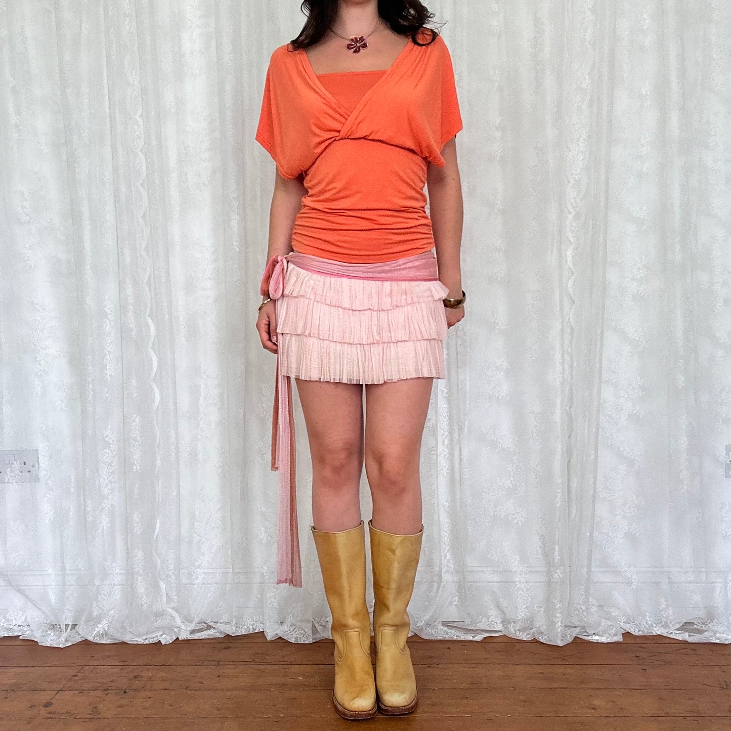 vintage 00s orange batwing layered top