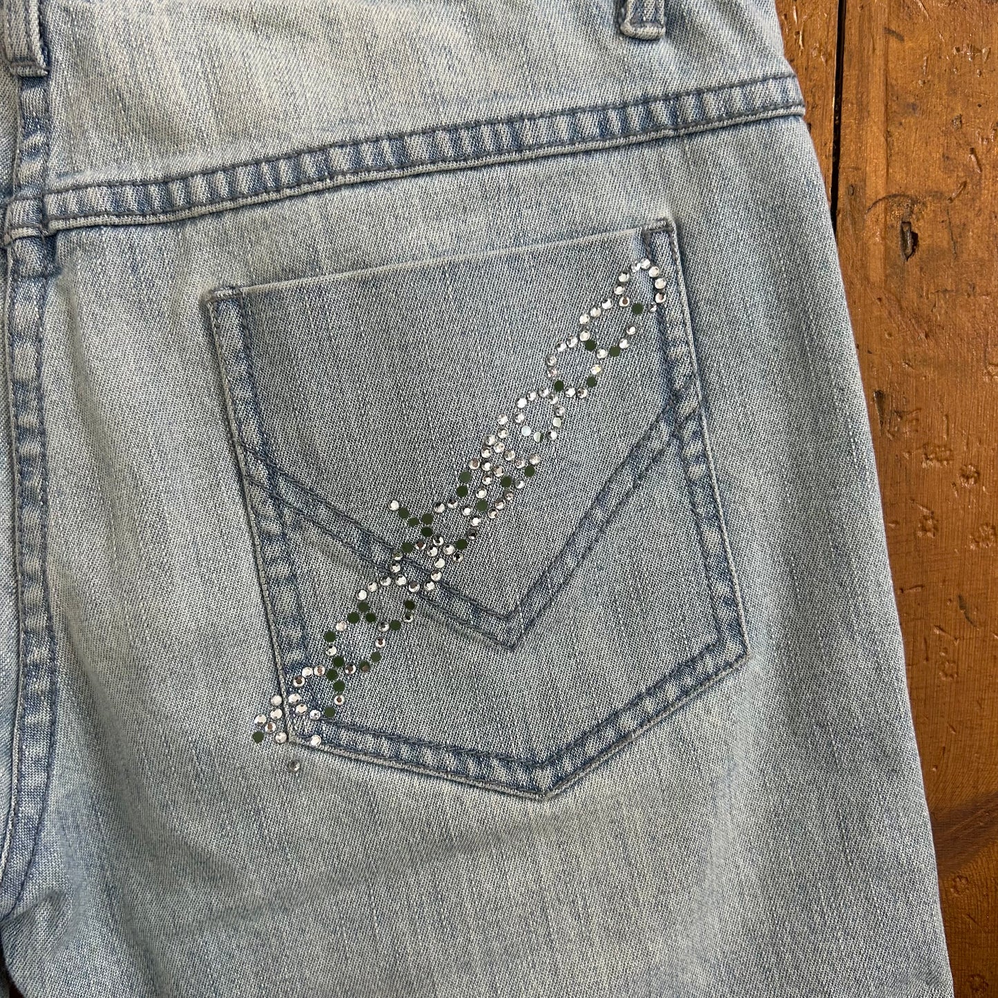 vintage 00s light wash diamante low rise jeans