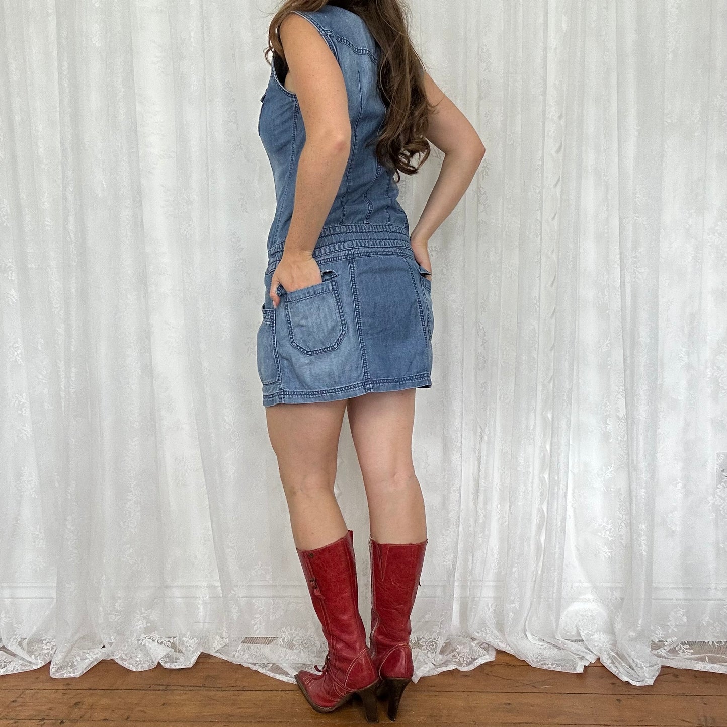 vintage 00s denim zip up mini dress