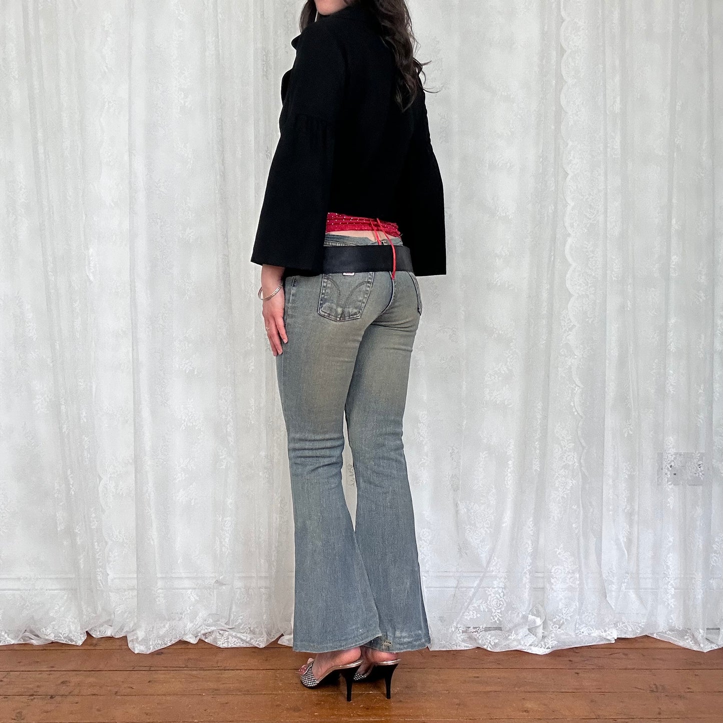 vintage 00s black cropped oversized button peacoat