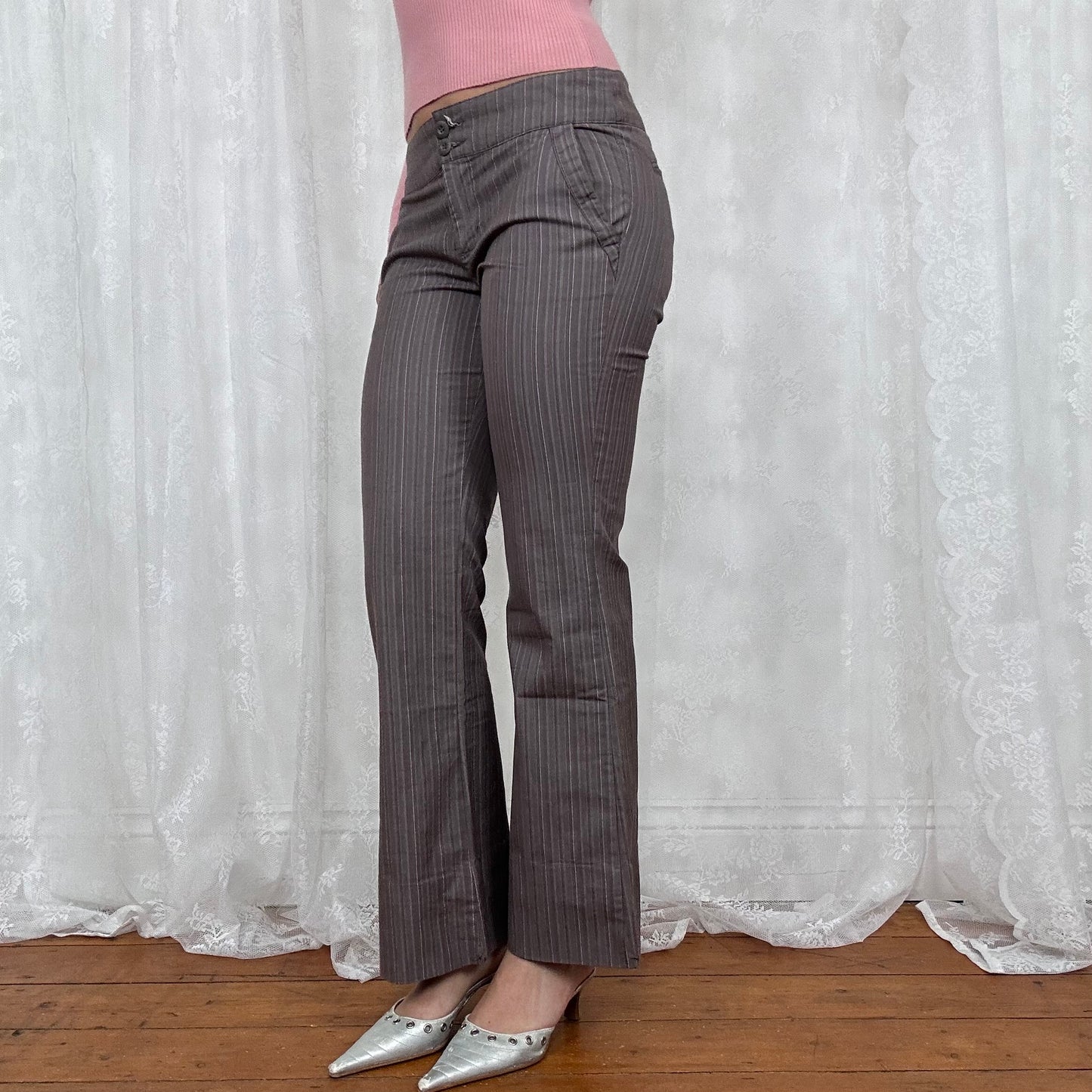 vintage 00s brown pinstripe trousers
