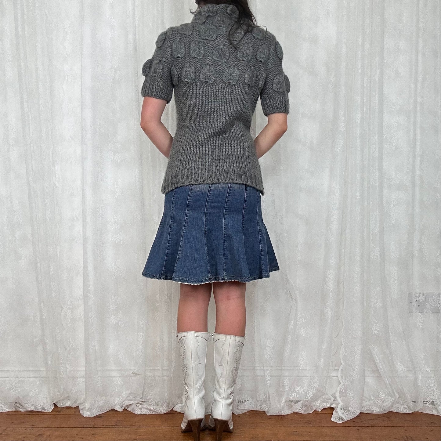 vintage 00s grey short sleeve chunky knit jumper