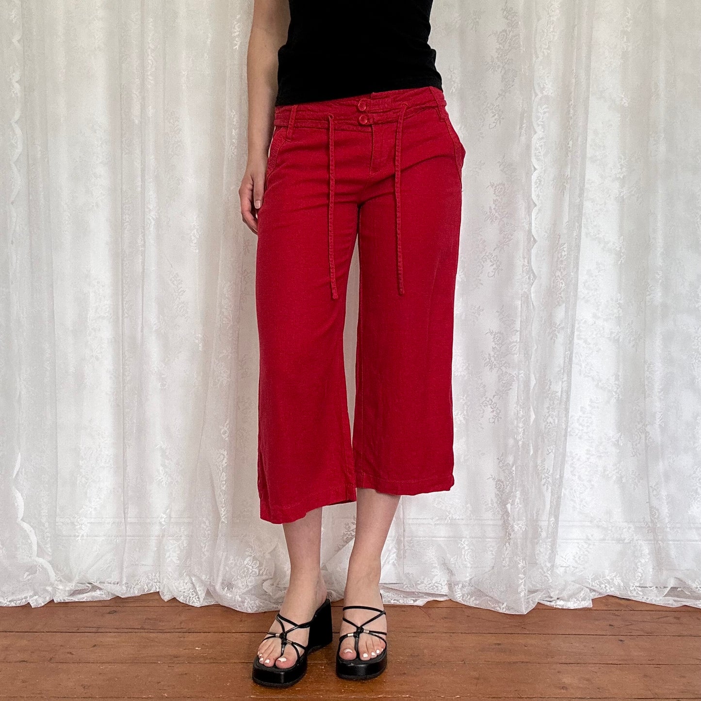 vintage 00s red linen capri pants