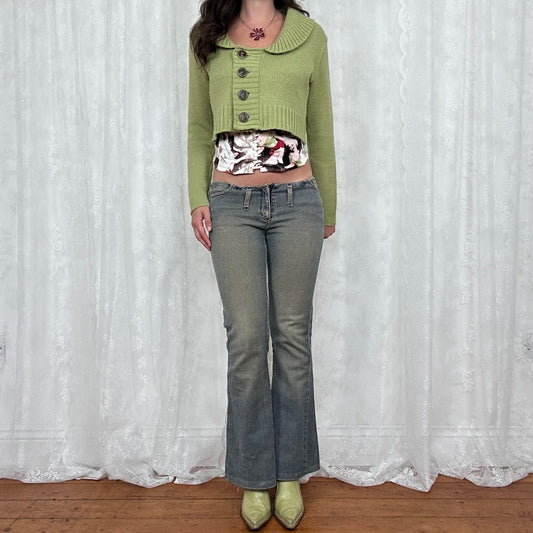 vintage 00s apple green button up cardigan