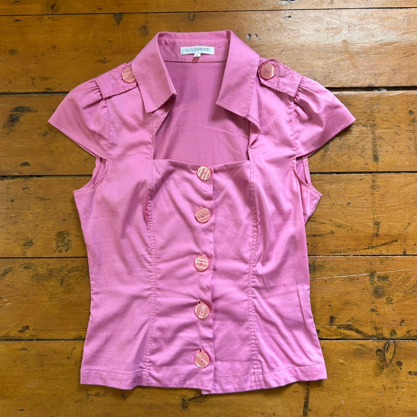 vintage 00s pink square neck short sleeve shirt