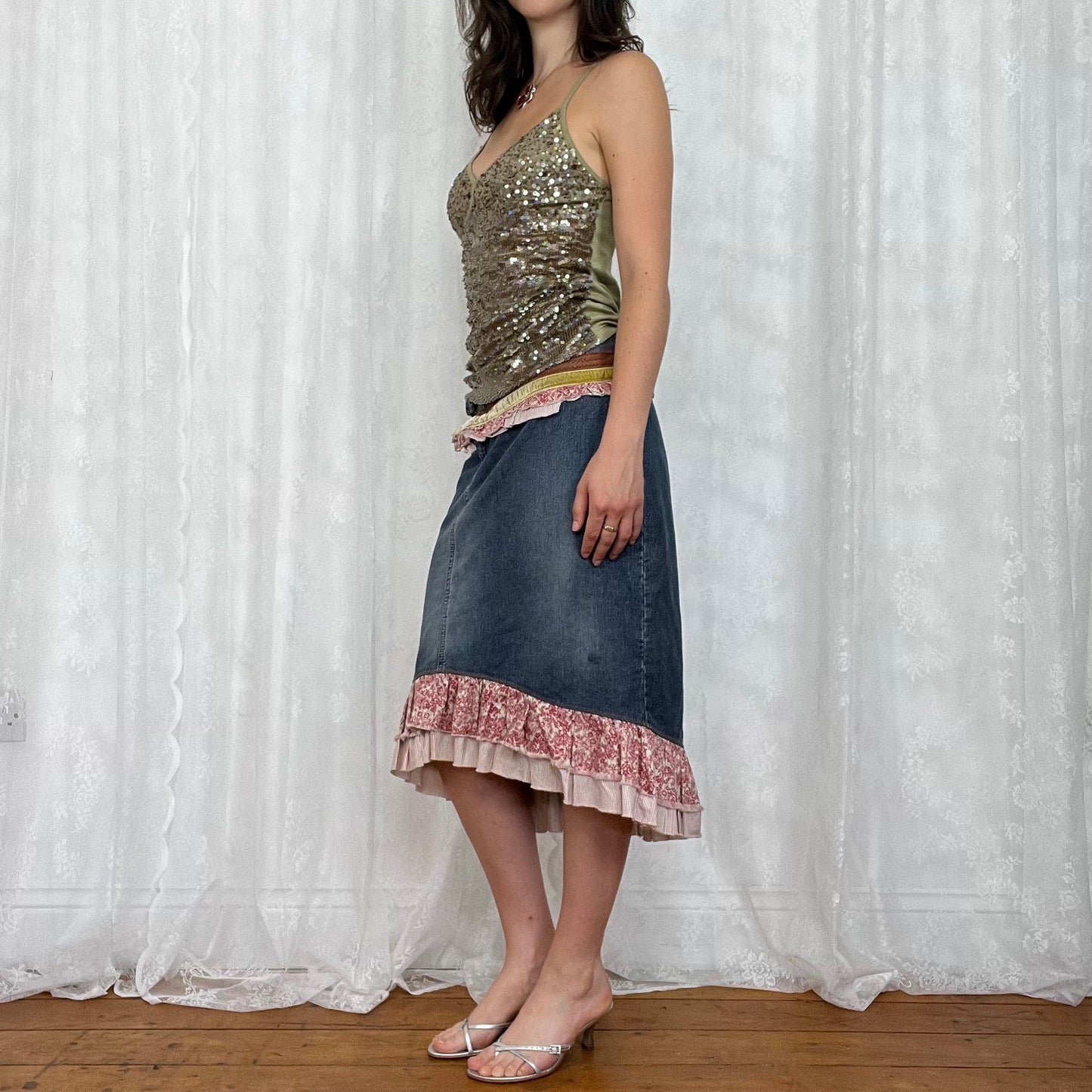 vintage 00s grey / brown sequin cami top