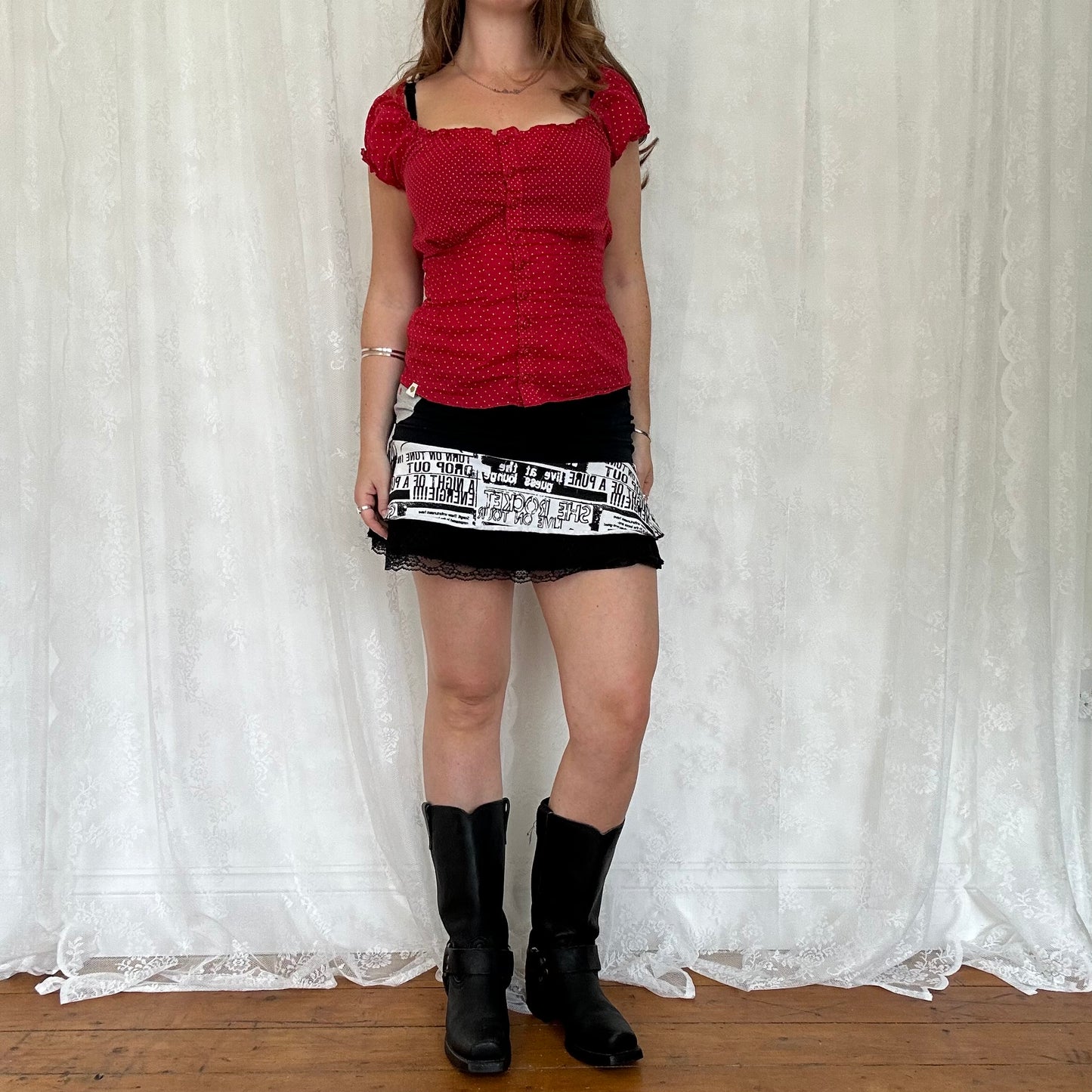 vintage 00s red polka dot tie back milkmaid top