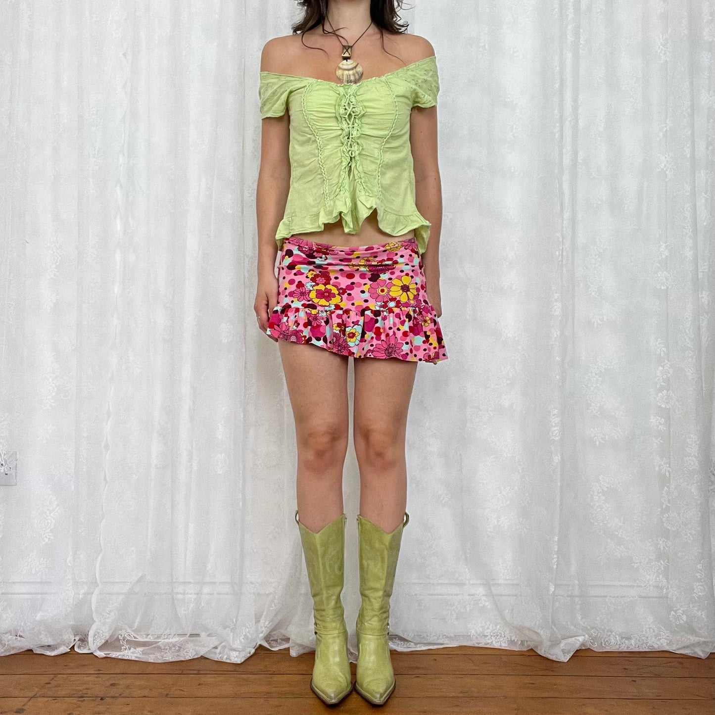 vintage 00s pale green lace up milkmaid top