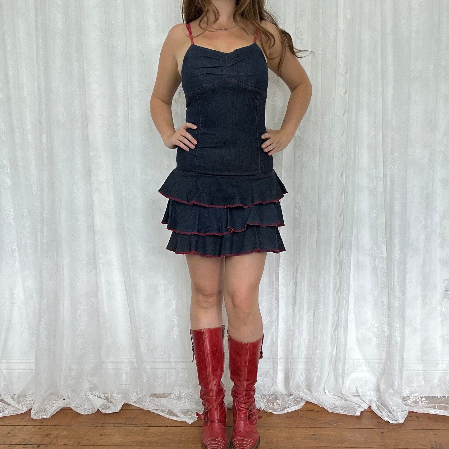 vintage 00s dark denim rara mini dress