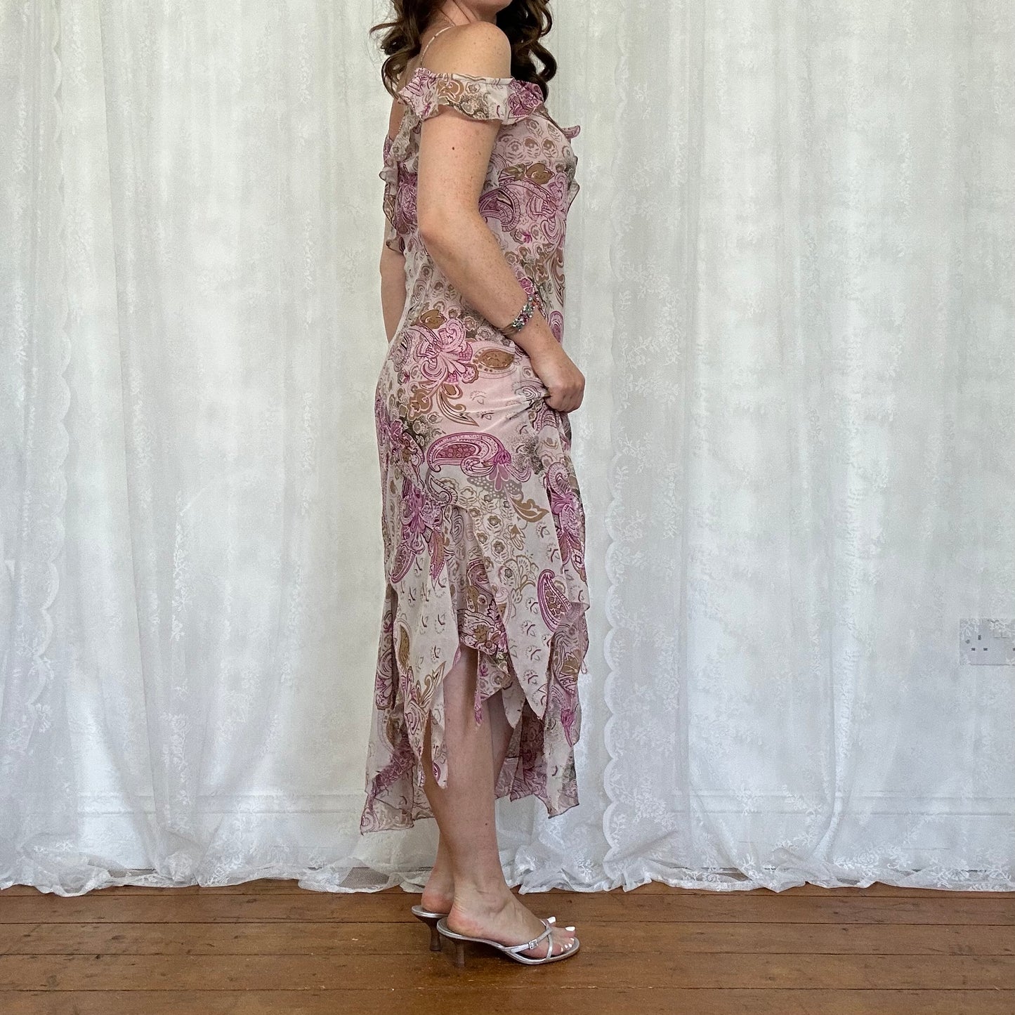 vintage 00s purple paisley midi dress